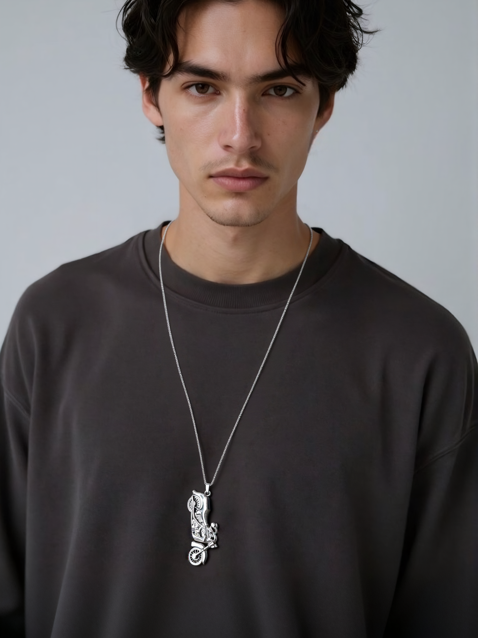 Vintage Motorcycle Pendant Necklace, Retro Mechanical Men's Jewelry-stylishnooks