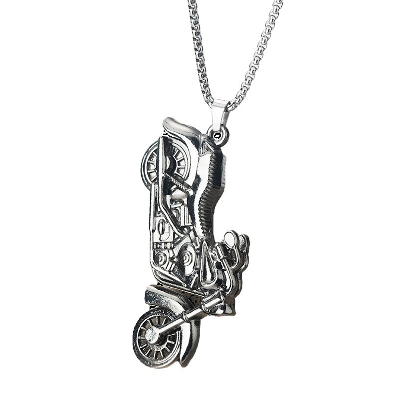 Vintage Motorcycle Pendant Necklace, Retro Mechanical Men's Jewelry-stylishnooks