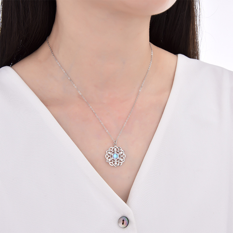 Women's Moonlit Lotus Pendant Necklace with Mystical Moonstone-stylishnooks