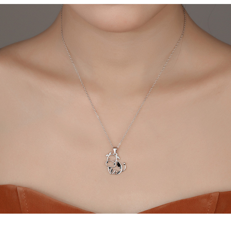 Whimsical Cow Pendant Necklace, 925 Sterling Silver Openwork Animal Jewelry-stylishnooks