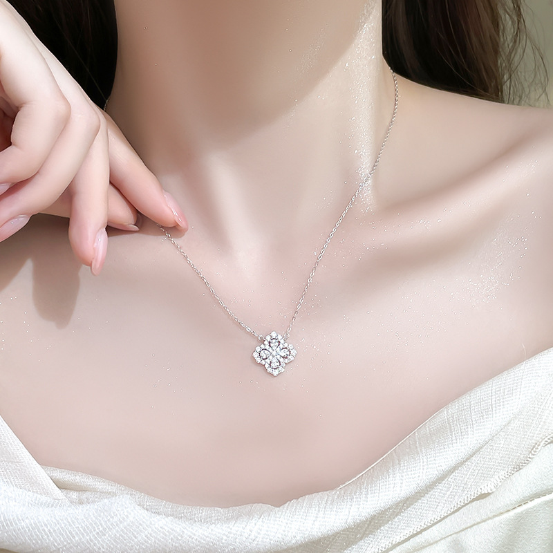  Lucky Clover Diamond Necklace-925 sterling silver-stylishnooks