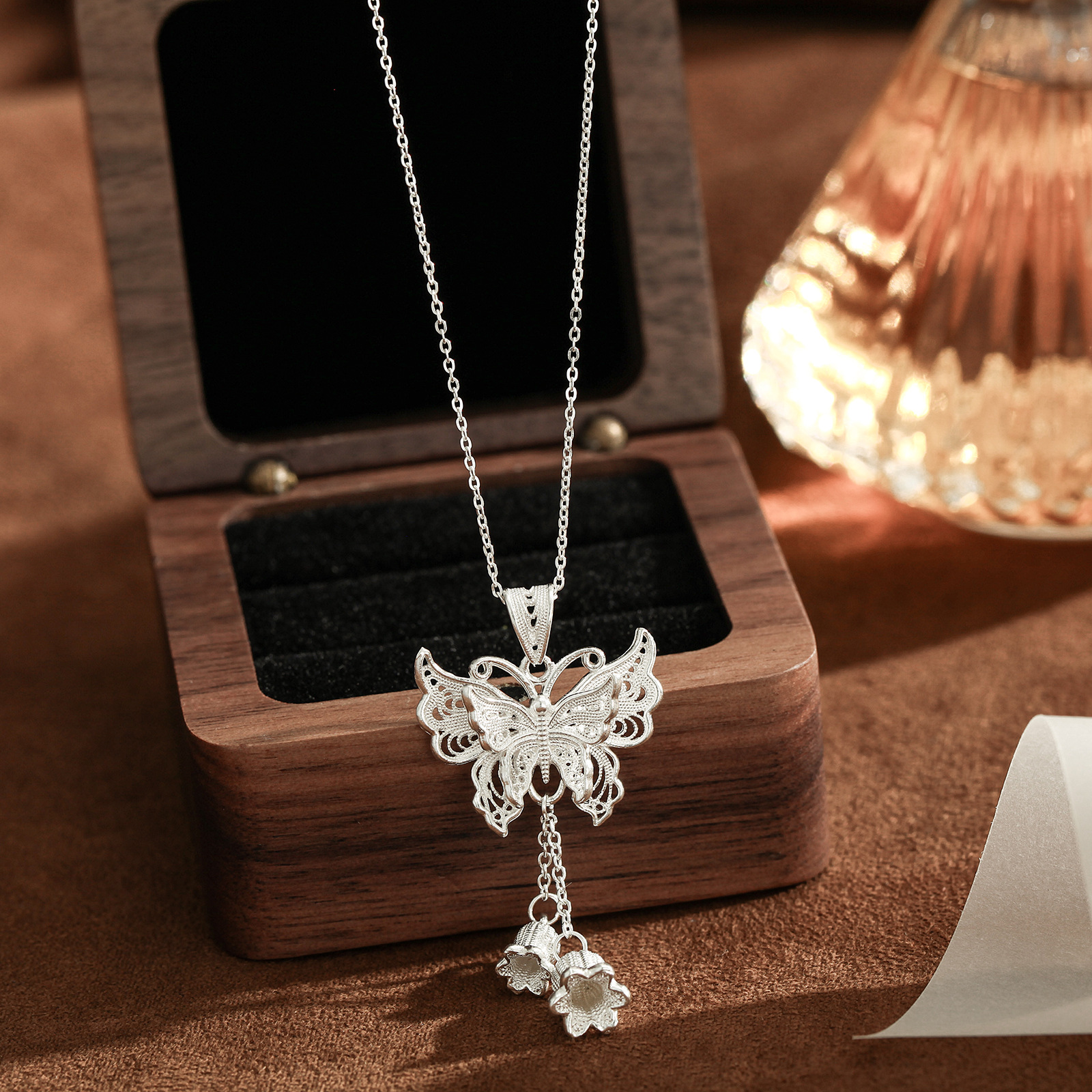 Butterfly & Lily of the Valley Necklace-stylishnooks