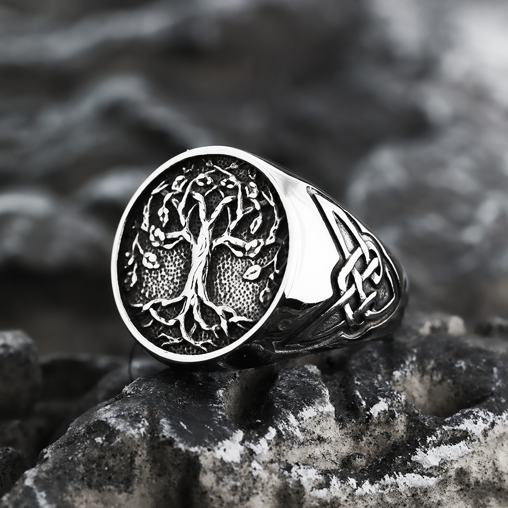 Viking Tree of Life Ring, Epic Norse Stainless Steel Band for Men & Women-stylishnooks