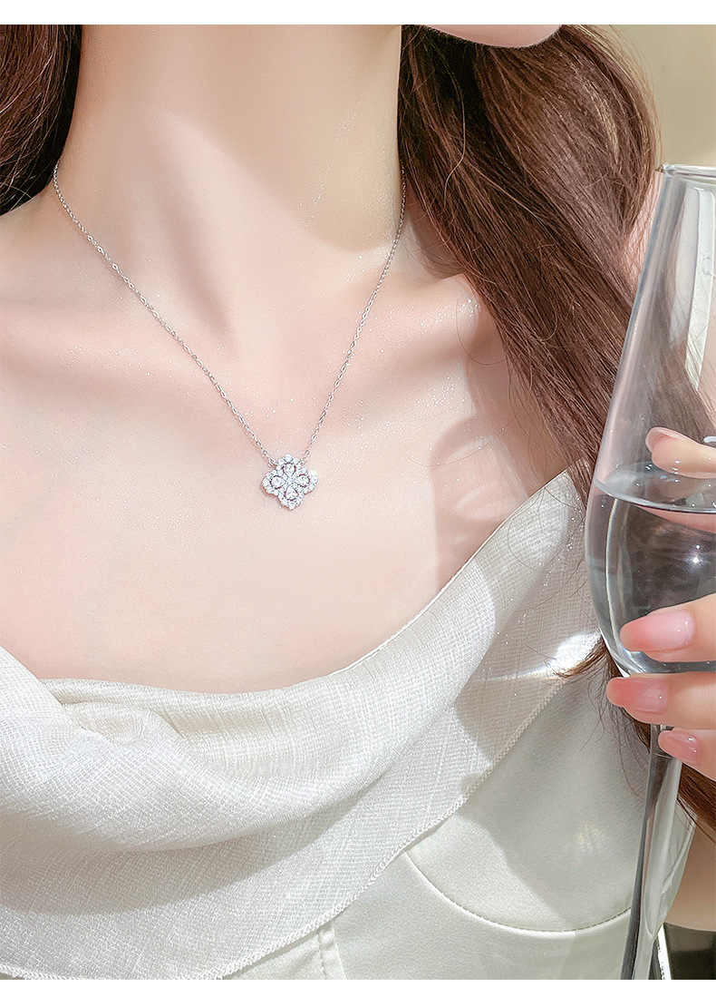  Lucky Clover Diamond Necklace-925 sterling silver-stylishnooks