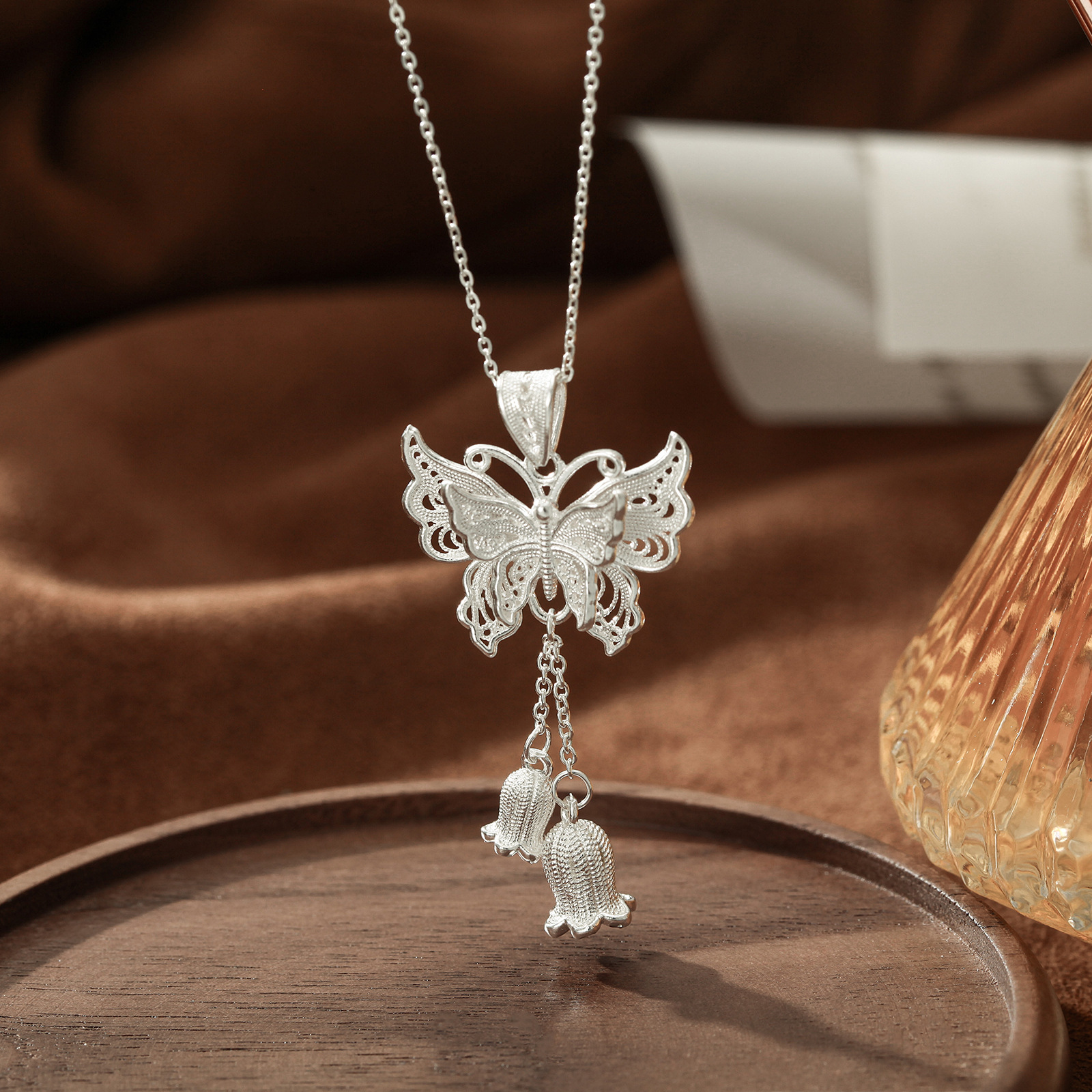 Butterfly & Lily of the Valley Necklace-stylishnooks