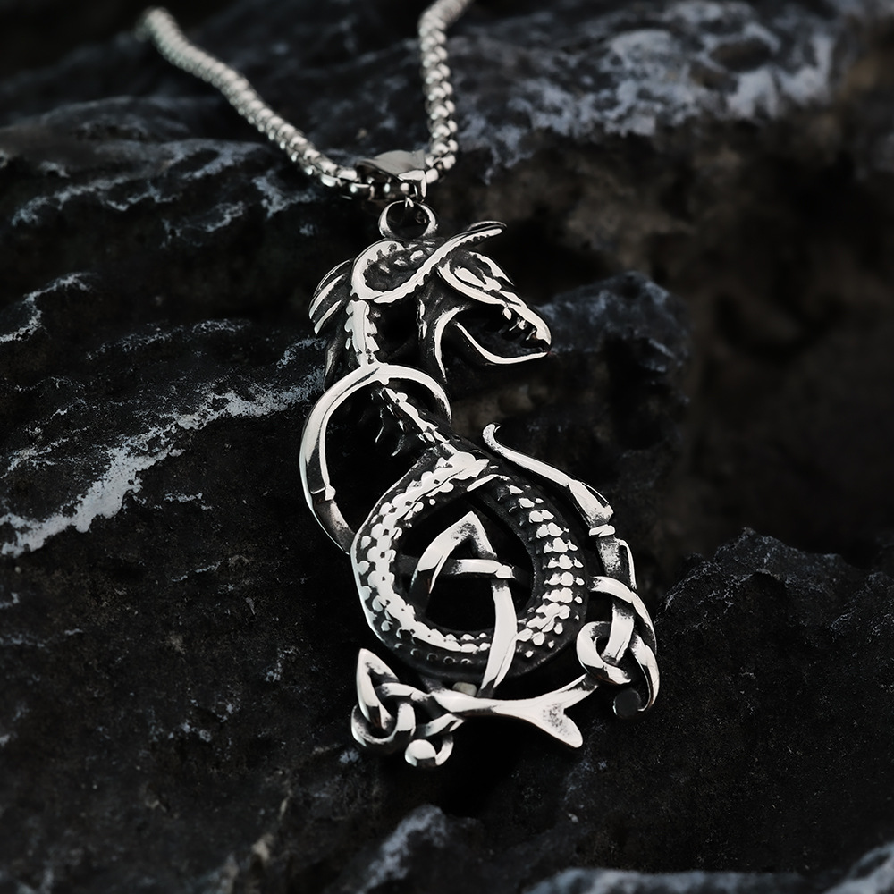 Celtic Dragon Knot Pendant, Mythical Power Alloy Necklace for Men-stylishnooks