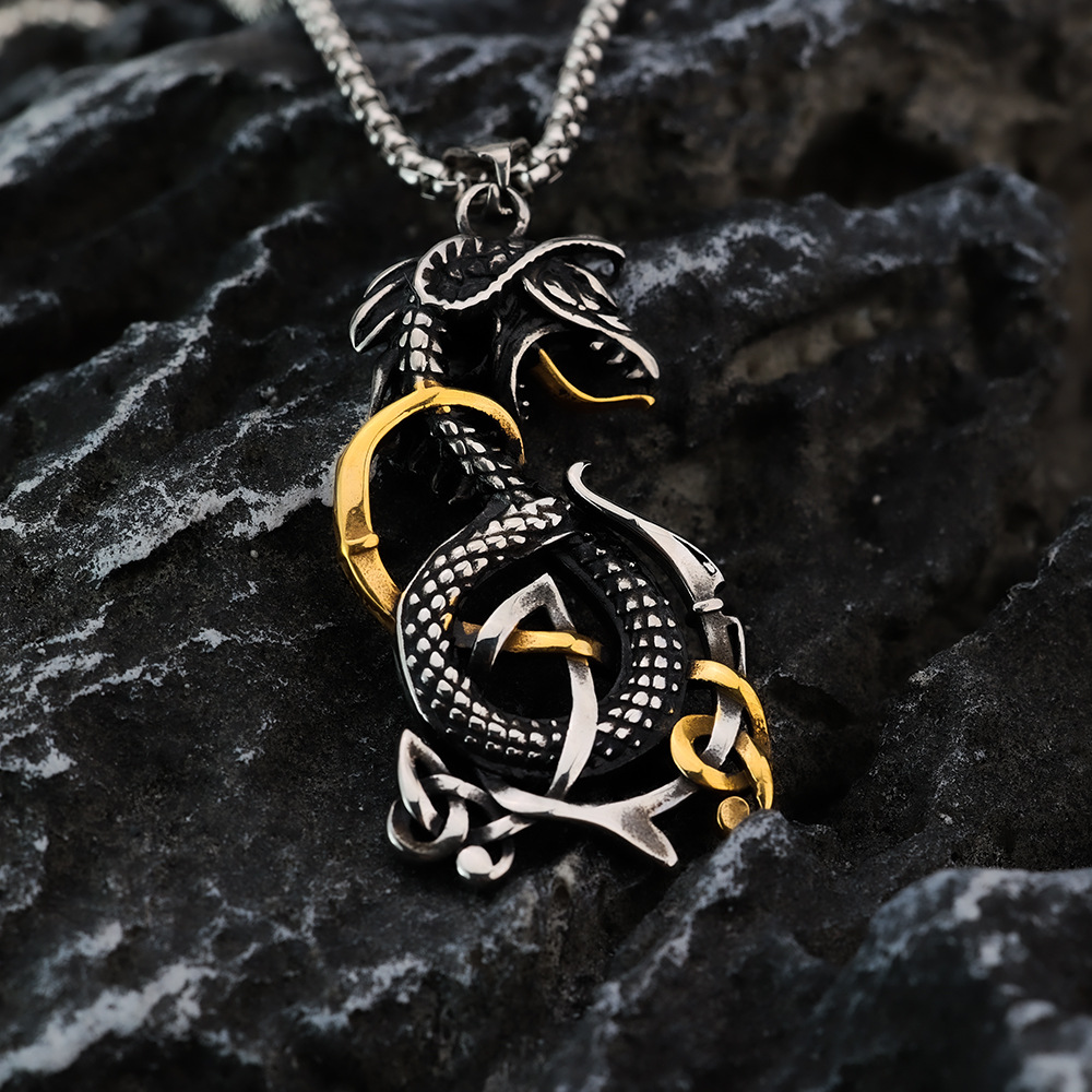 Celtic Dragon Knot Pendant, Mythical Power Alloy Necklace for Men-stylishnooks