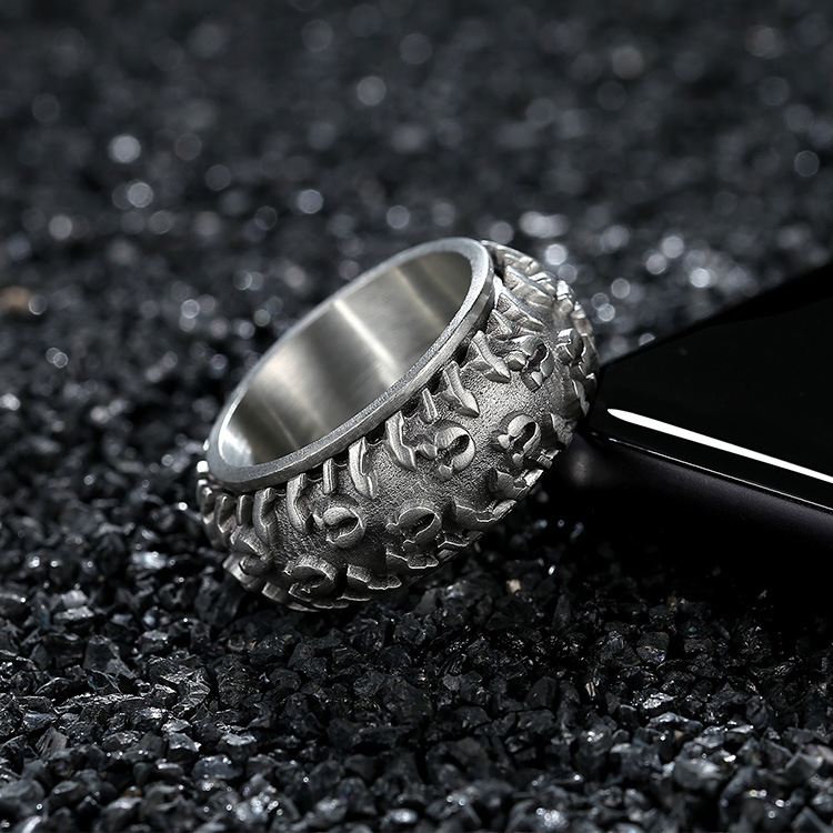 Spinning Tire Ring & Necklace, 2-in-1 Punk Gear Accessory for Men-stylishnooks