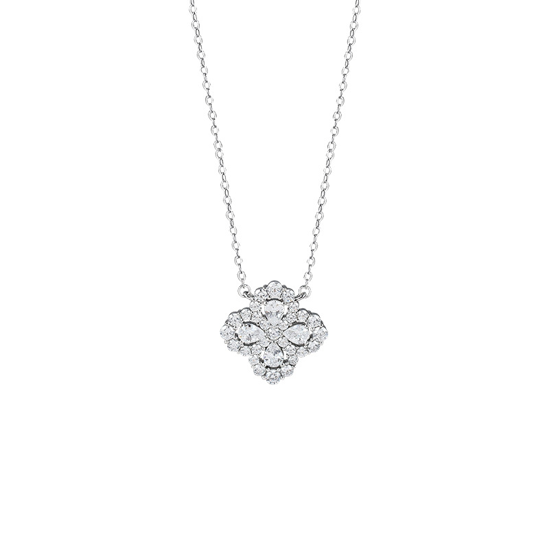  Lucky Clover Diamond Necklace-925 sterling silver-stylishnooks