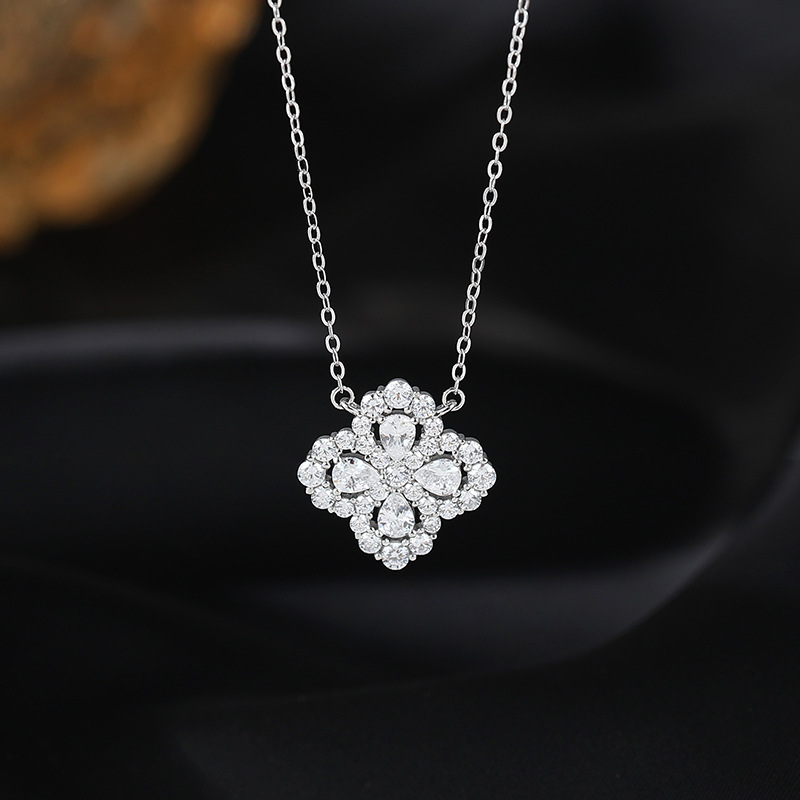  Lucky Clover Diamond Necklace-925 sterling silver-stylishnooks