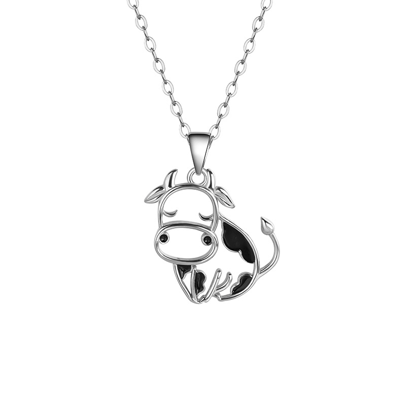 Whimsical Cow Pendant Necklace, 925 Sterling Silver Openwork Animal Jewelry-stylishnooks