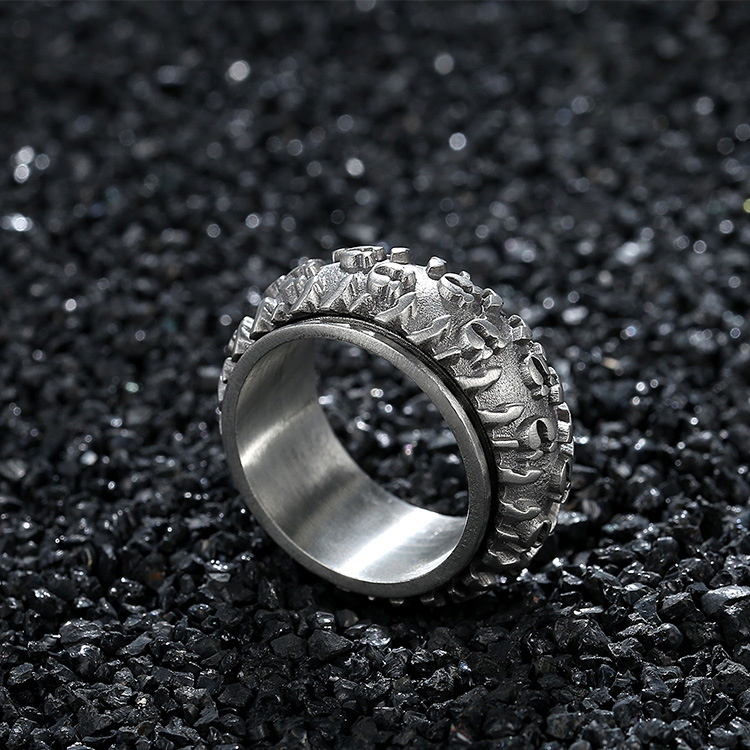 Spinning Tire Ring & Necklace, 2-in-1 Punk Gear Accessory for Men-stylishnooks