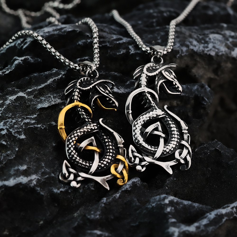 Celtic Dragon Knot Pendant, Mythical Power Alloy Necklace for Men-stylishnooks