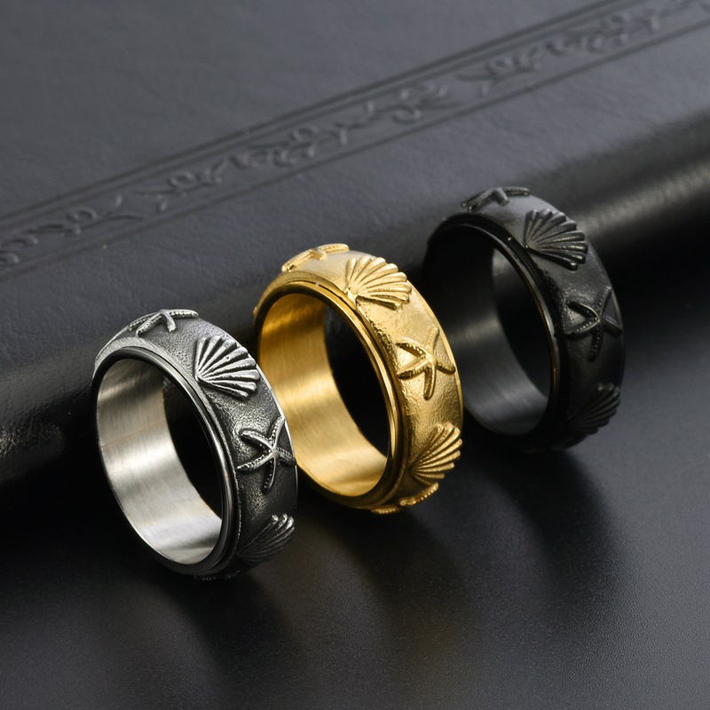 Rotating Shell and Starfish Ring-stylishnooks