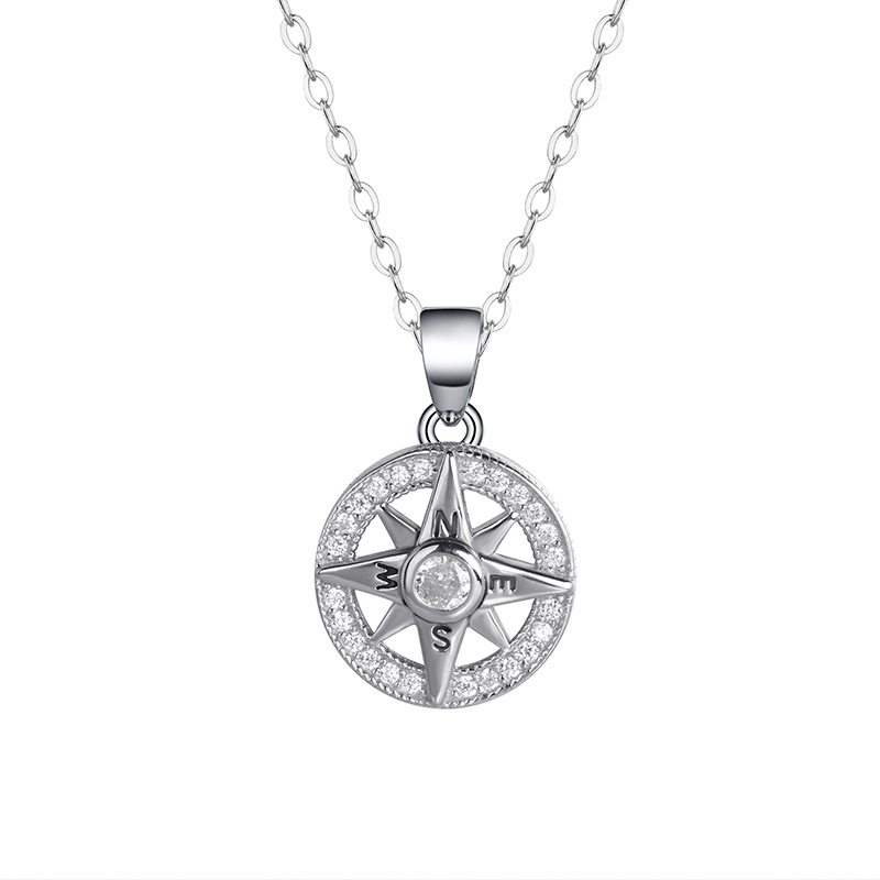 Women's Mystical Octagram Compass Necklace, 925 Sterling Silver with Diamond Accents-stylishnooks