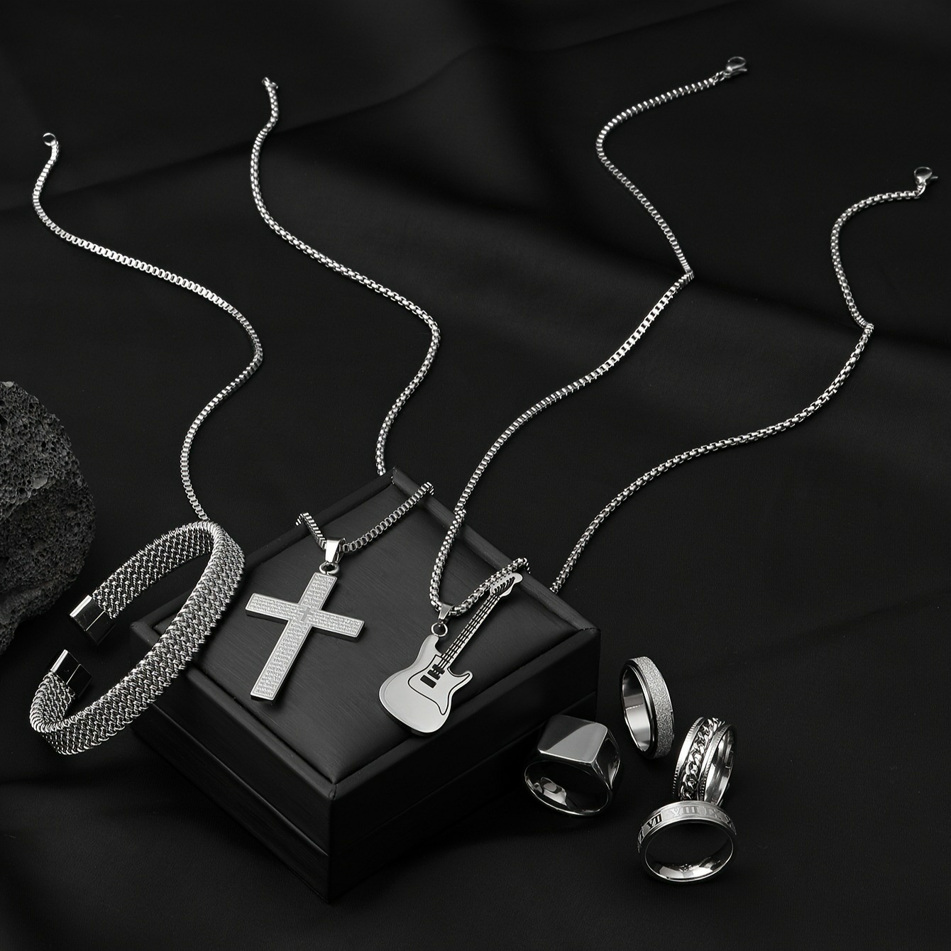 Minimalist Stainless Steel Set - Square Ring & Necklace