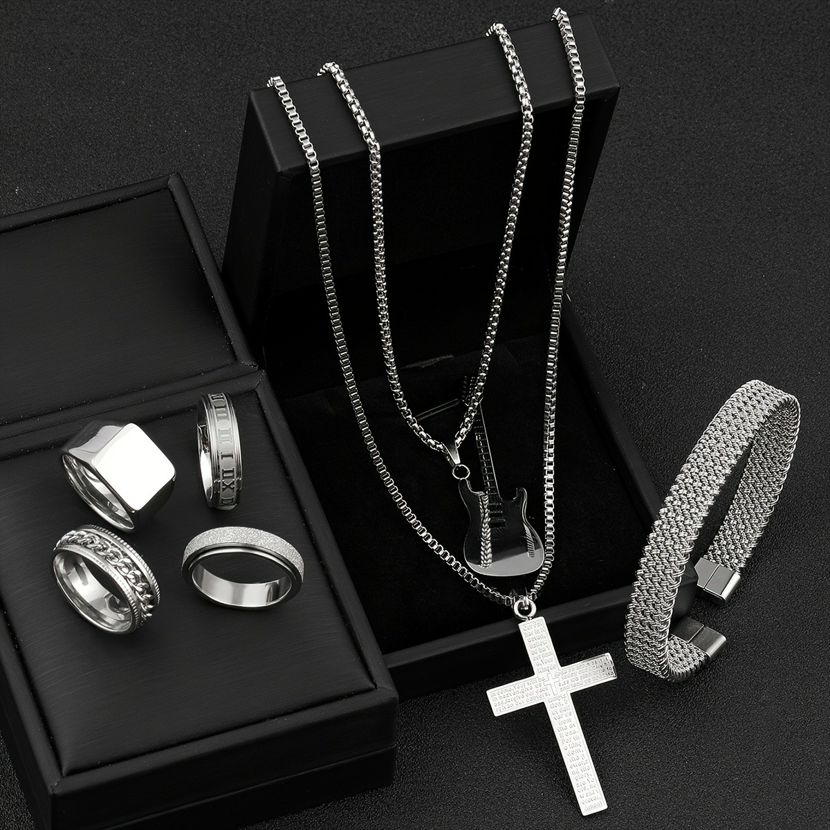 Minimalist Stainless Steel Set - Square Ring & Necklace