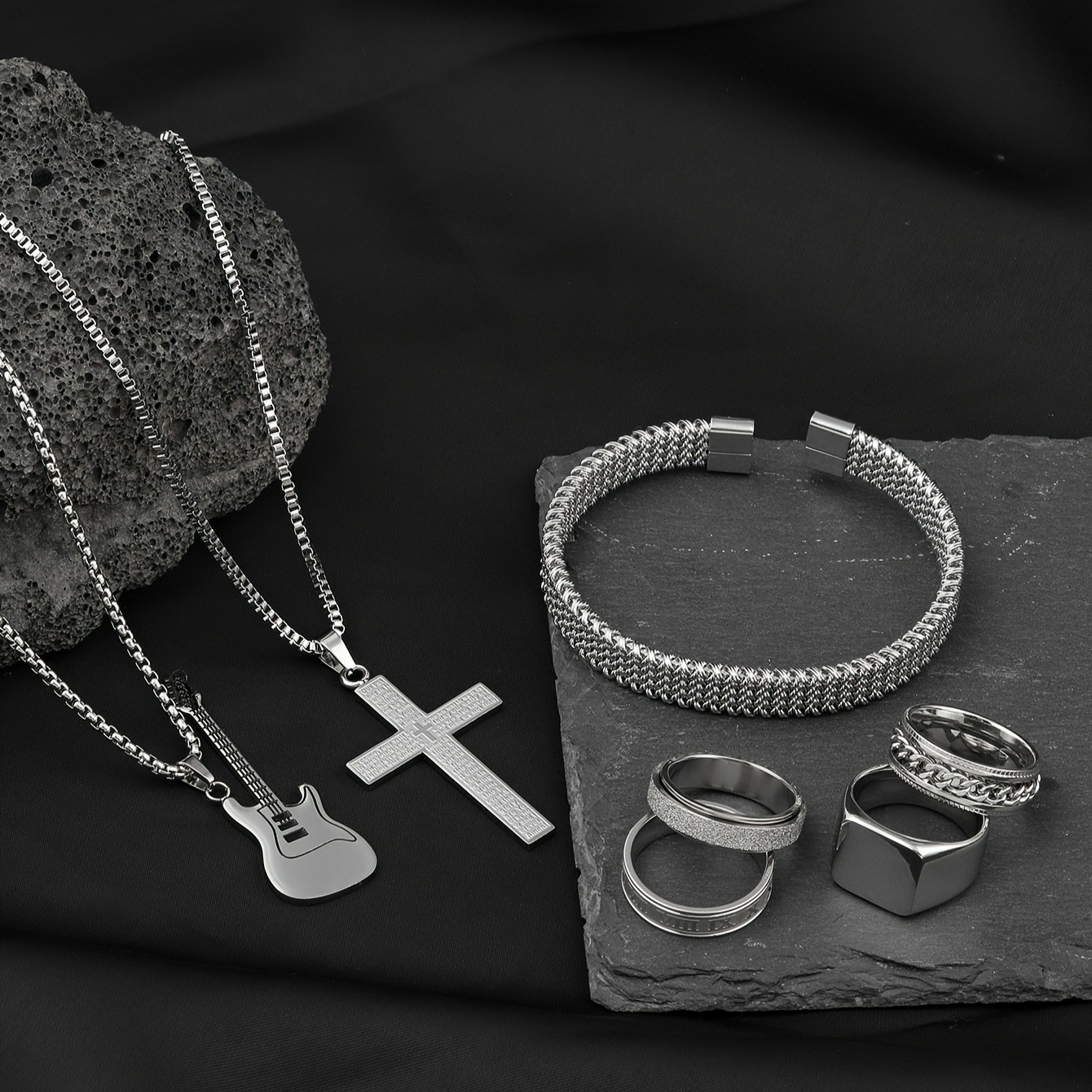 Minimalist Stainless Steel Set - Square Ring & Necklace