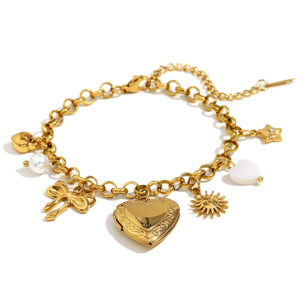Wishkeeper Bracelet Heart & Butterfly Pendant in Gold-stylishnooks