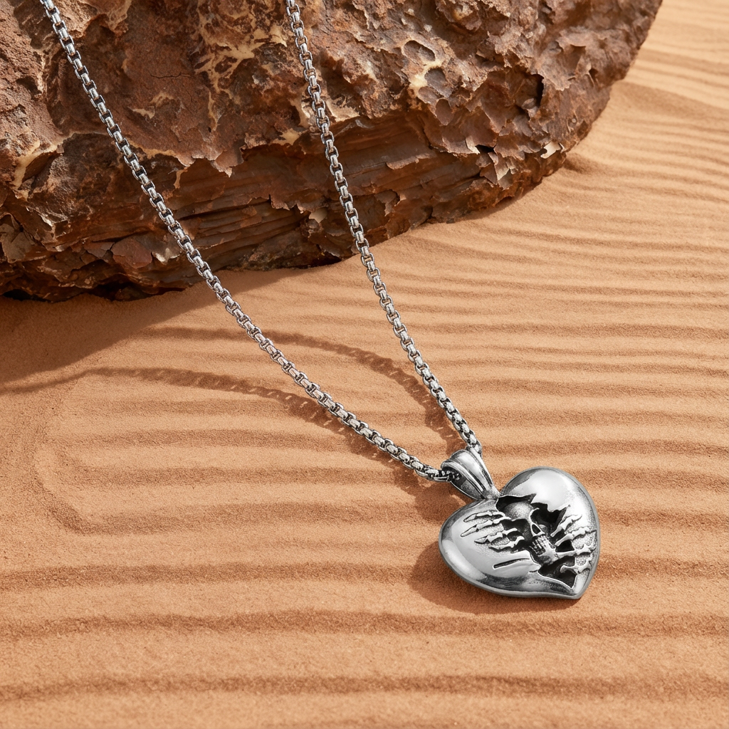 Edgy Punk Skull Pendant Necklace for Men, Gothic Rocker Style