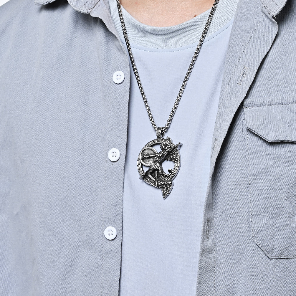Athena Pendant Necklace, Greek Goddess of War in Dynamic Pose with Spear and Shield-stylishnooks