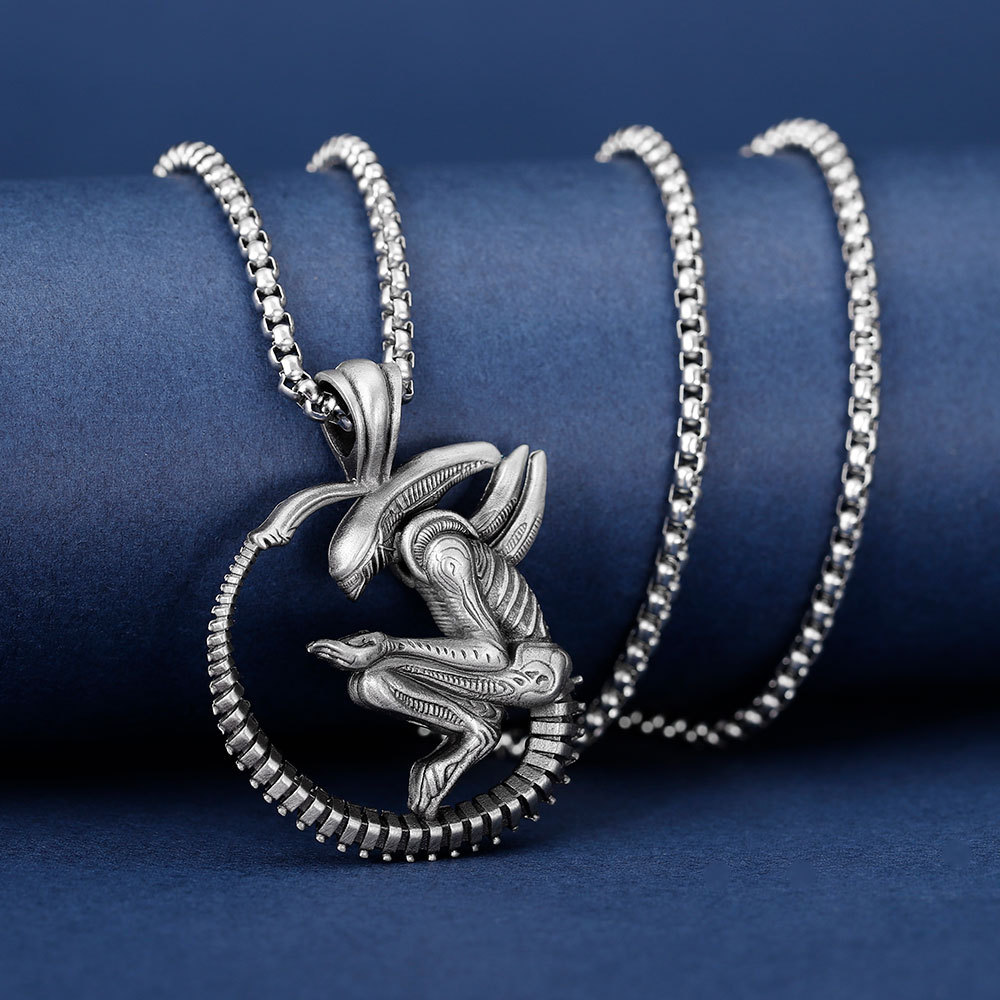 Alien Movie Xenomorph Pendant, Cyberpunk Gothic Statement Necklace-stylishnooks