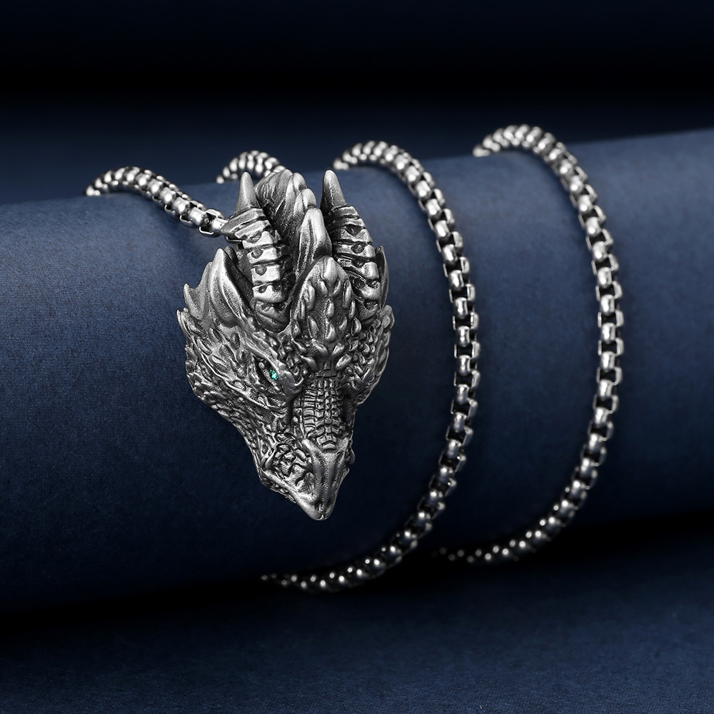 Imperial Dragon Head Pendant Necklace for Men, High-Quality Alloy-stylishnooks