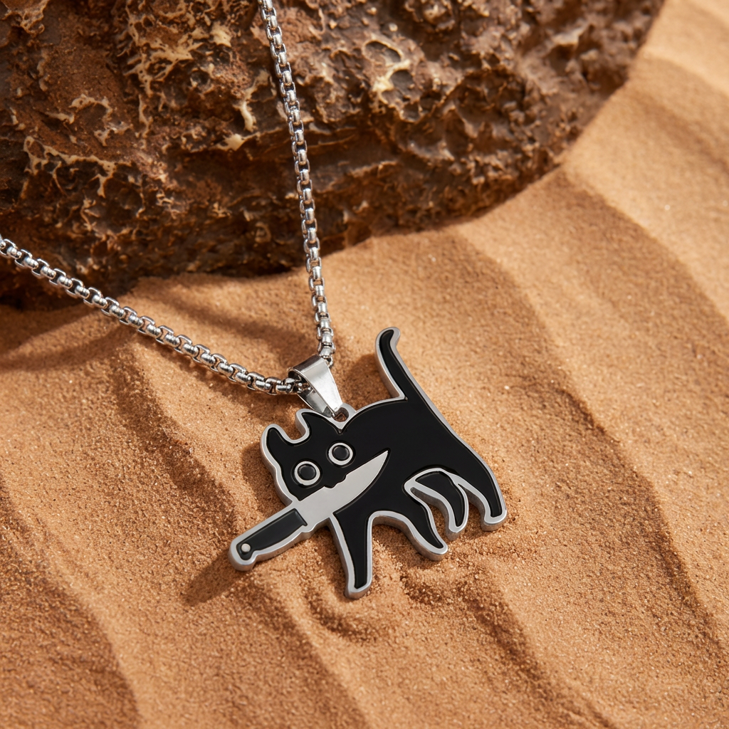 Cute Cat With Knife Pendant