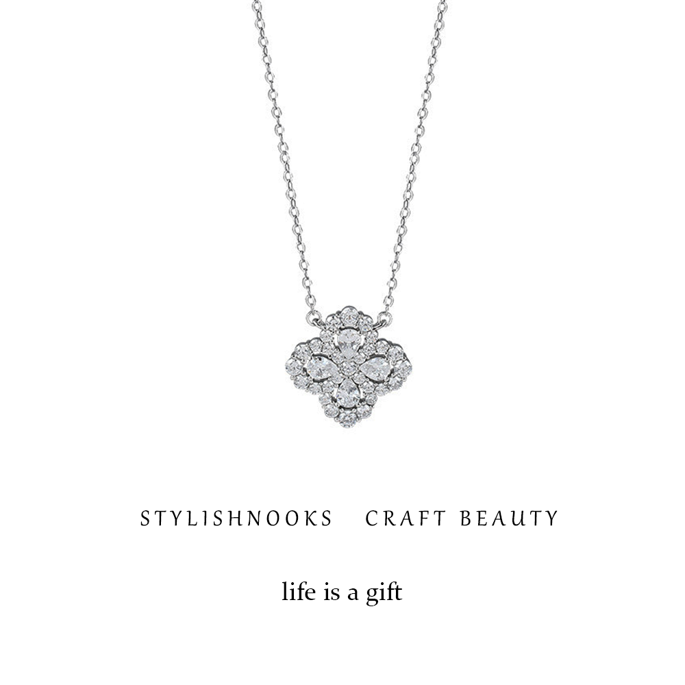  Lucky Clover Diamond Necklace-925 sterling silver-stylishnooks