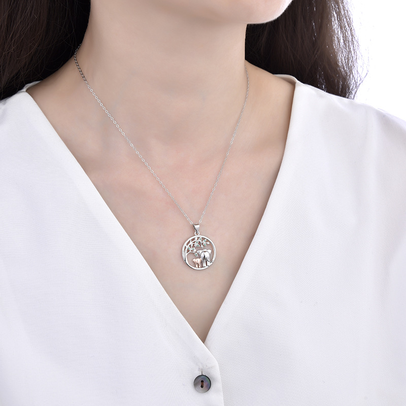 Women's Eternal Bond Elephant Necklace, A Tender Moment Under the Tree life-925-stylishnooks