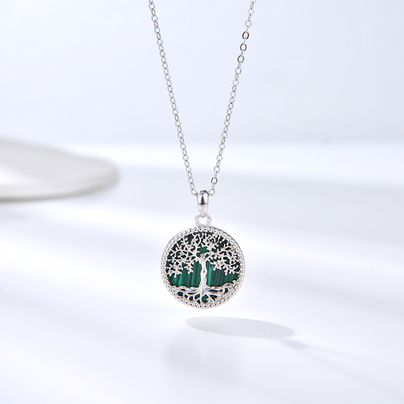 Women's Round Tree of Life 925 Sterling Silver Pendant Necklace-stylishnooks