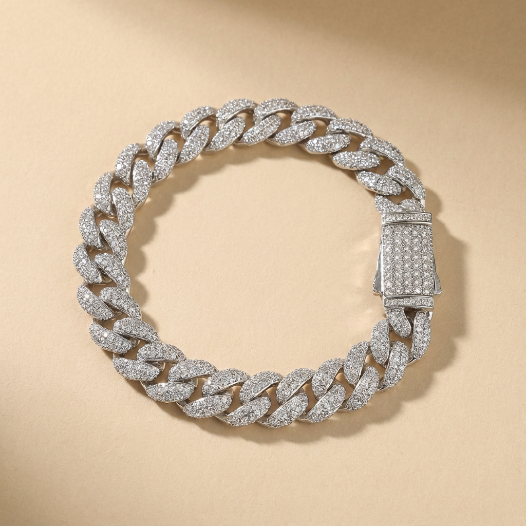 12mm Iced Cuban Link Bracelet - Hip-hop Street Style