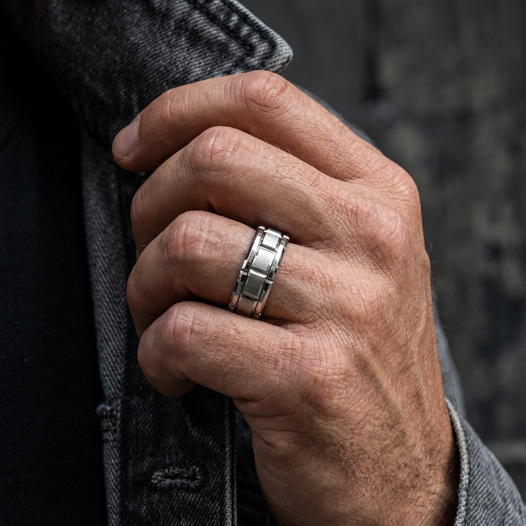 Matte Grooved Tungsten Ring - Men’s Unique Carbide Band