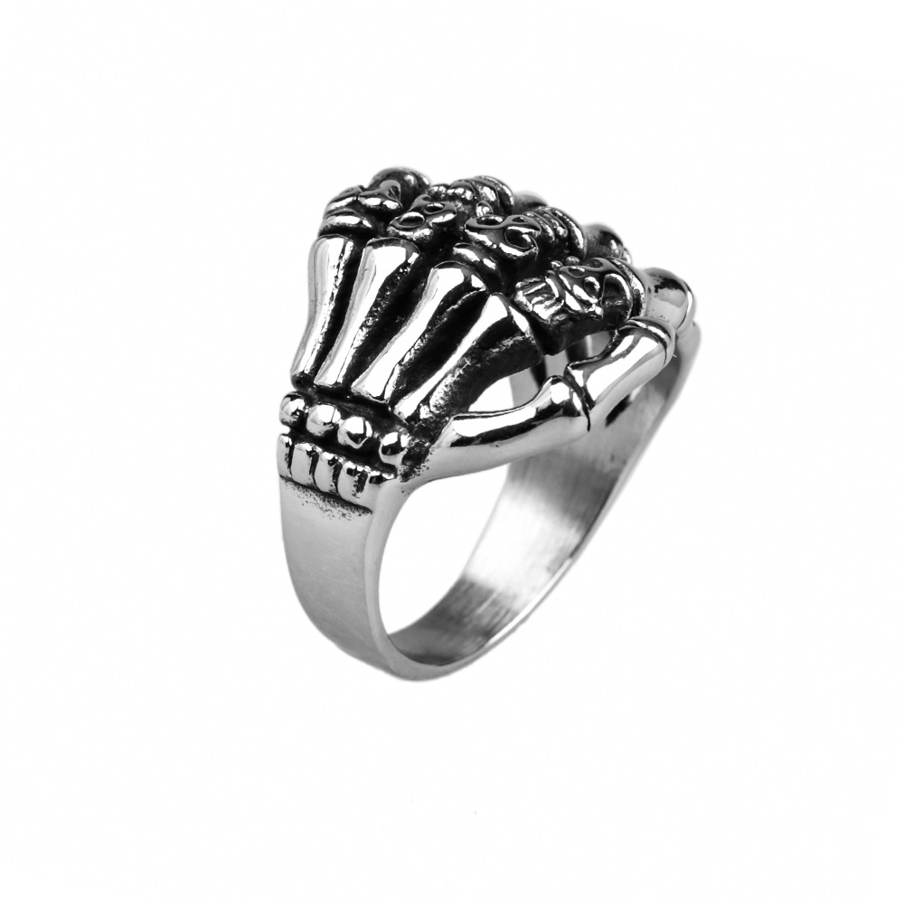 Unisex Skeletal Hand Ring, Gothic Art Titanium Steel Band-stylishnooks