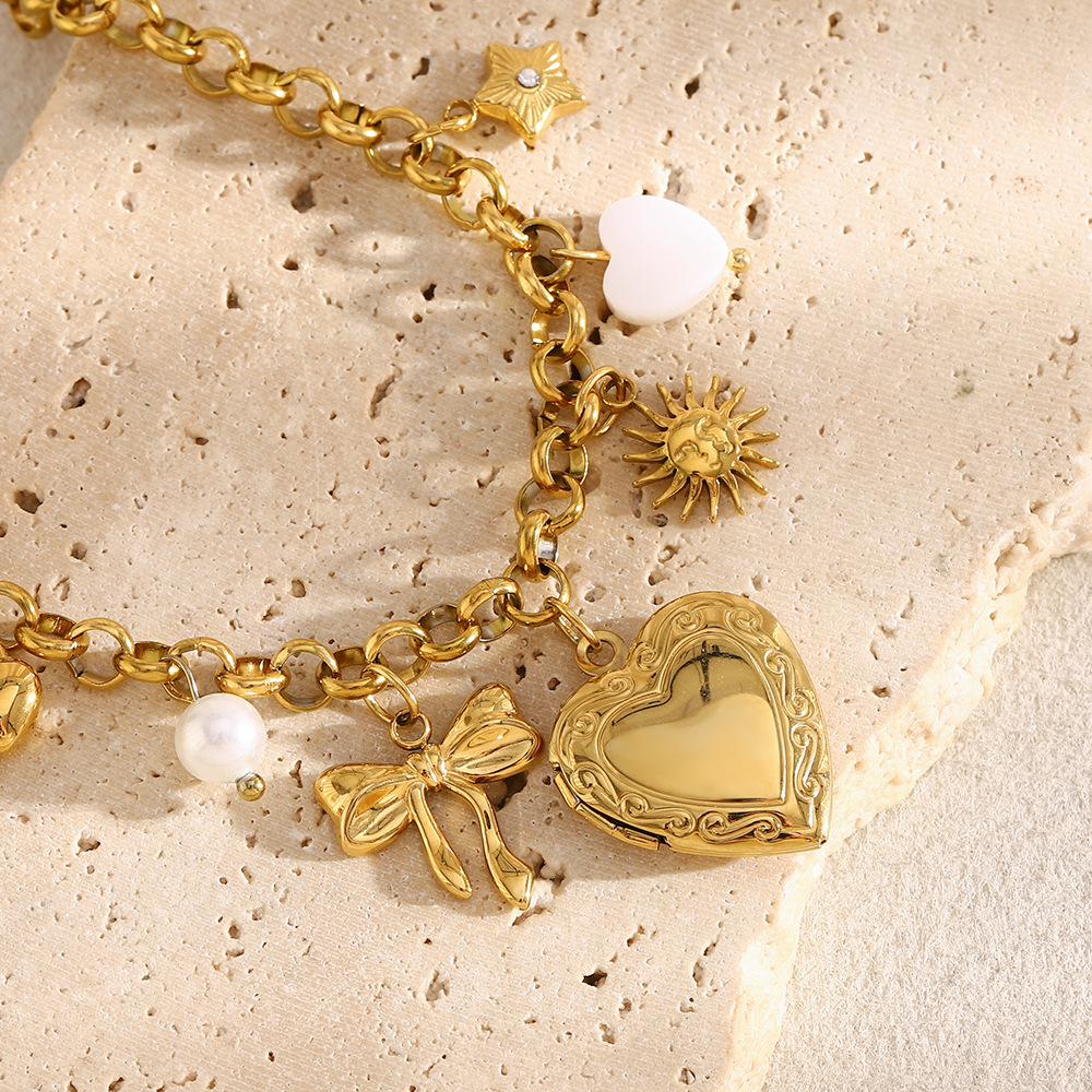 Wishkeeper Bracelet Heart & Butterfly Pendant in Gold-stylishnooks