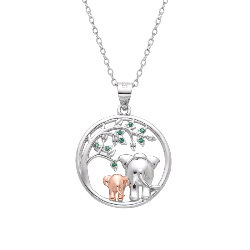 Women's Eternal Bond Elephant Necklace, A Tender Moment Under the Tree life-925-stylishnooks