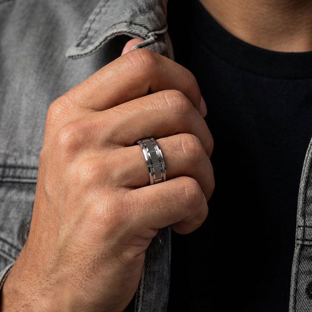 Matte Grooved Tungsten Ring - Men’s Unique Carbide Band