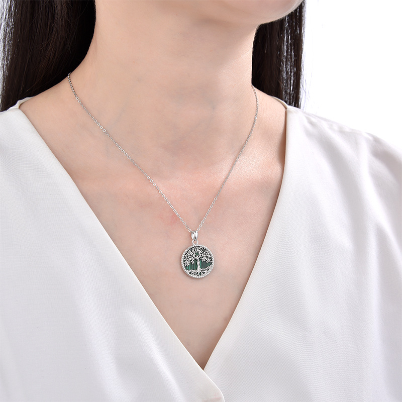 Women's Round Tree of Life 925 Sterling Silver Pendant Necklace-stylishnooks