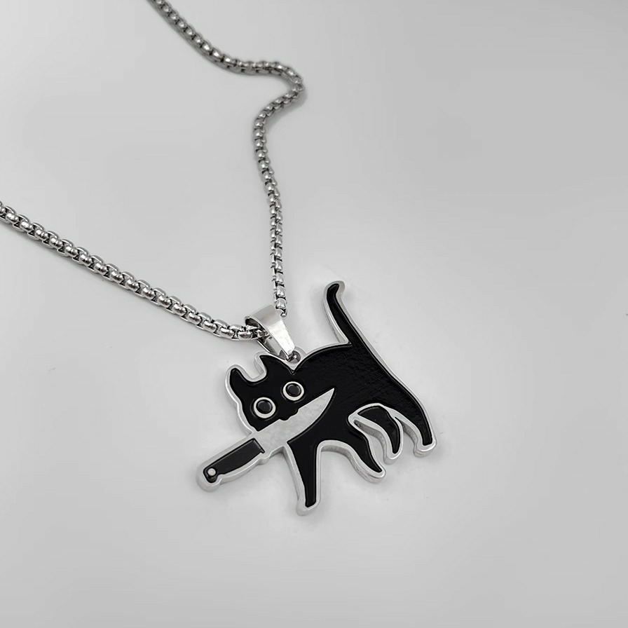 Cute Cat With Knife Pendant-stylishnooks