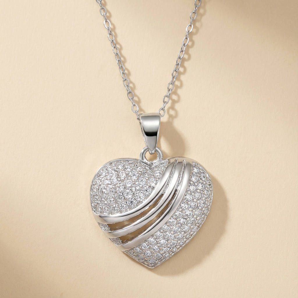 Sparkling Love: 925 Sterling Silver Open-Heart Pendant Necklace, Dazzling Zirconia Autumn Winter New Collection