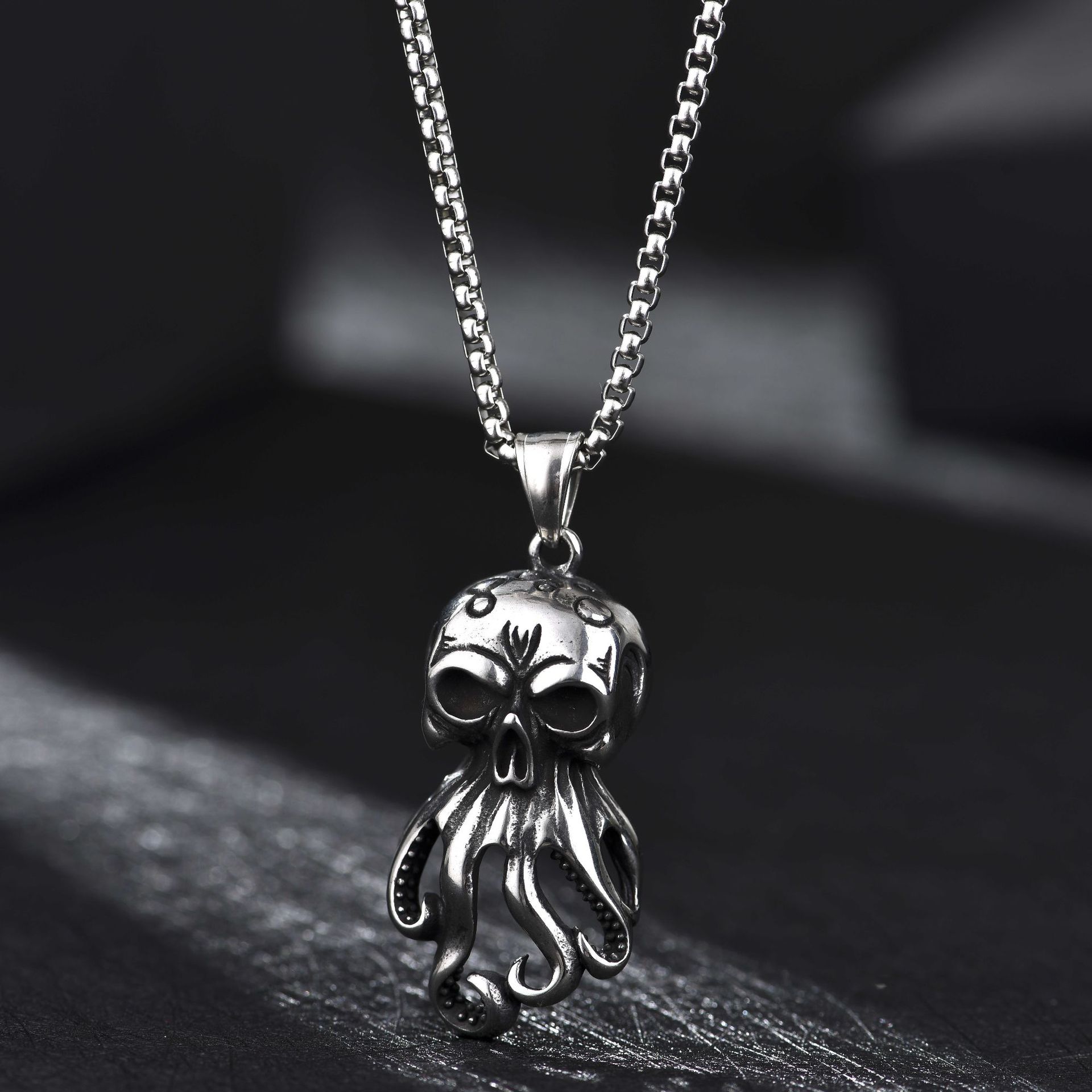 Kraken Skull Pendant Necklace, Gothic Cthulhu Style Alloy Men's Jewelry-stylishnooks