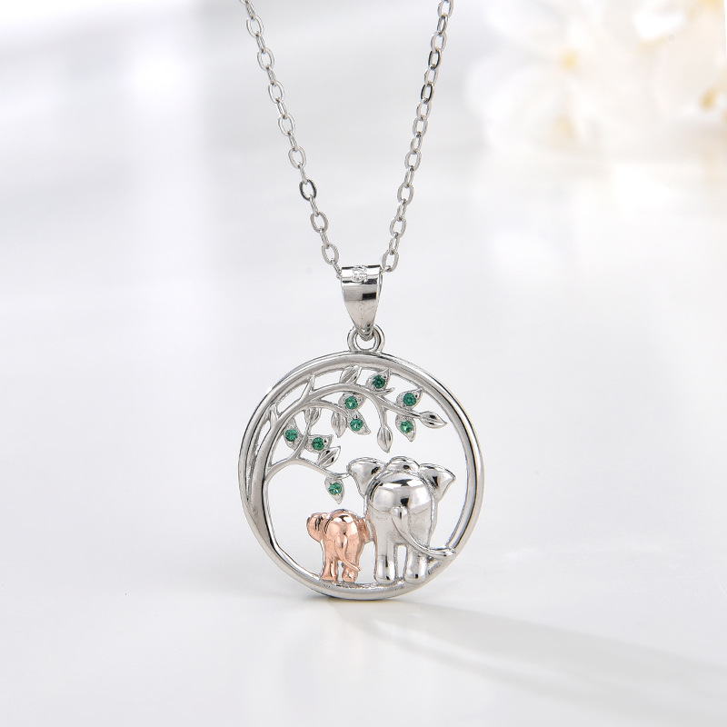 Women's Eternal Bond Elephant Necklace, A Tender Moment Under the Tree life-925-stylishnooks
