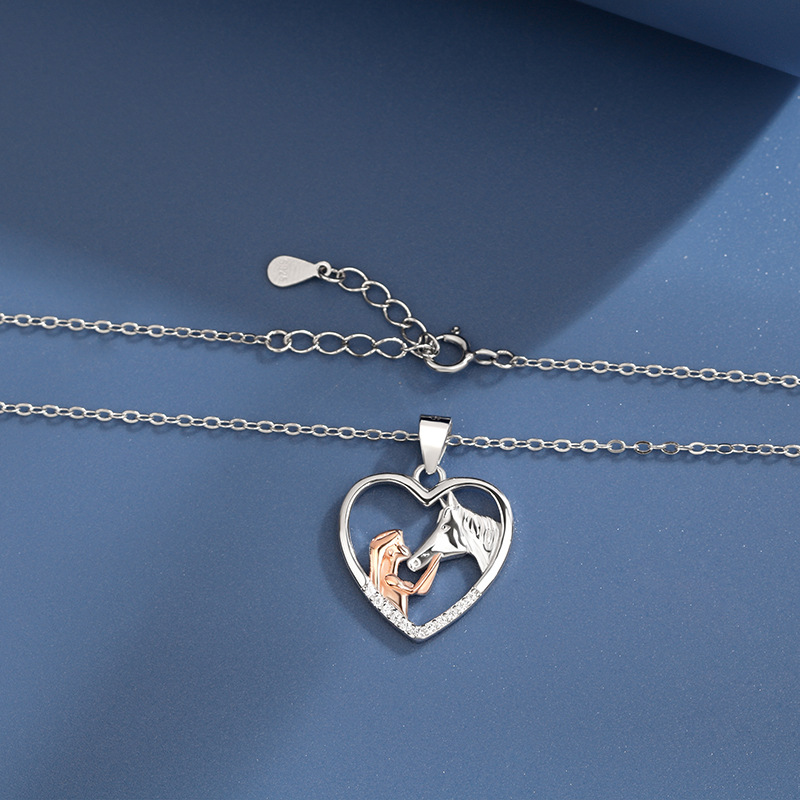 Women's Embrace the bond: A versatile, heart-shaped 925 silver pendant of a girl and her horse.-stylishnooks