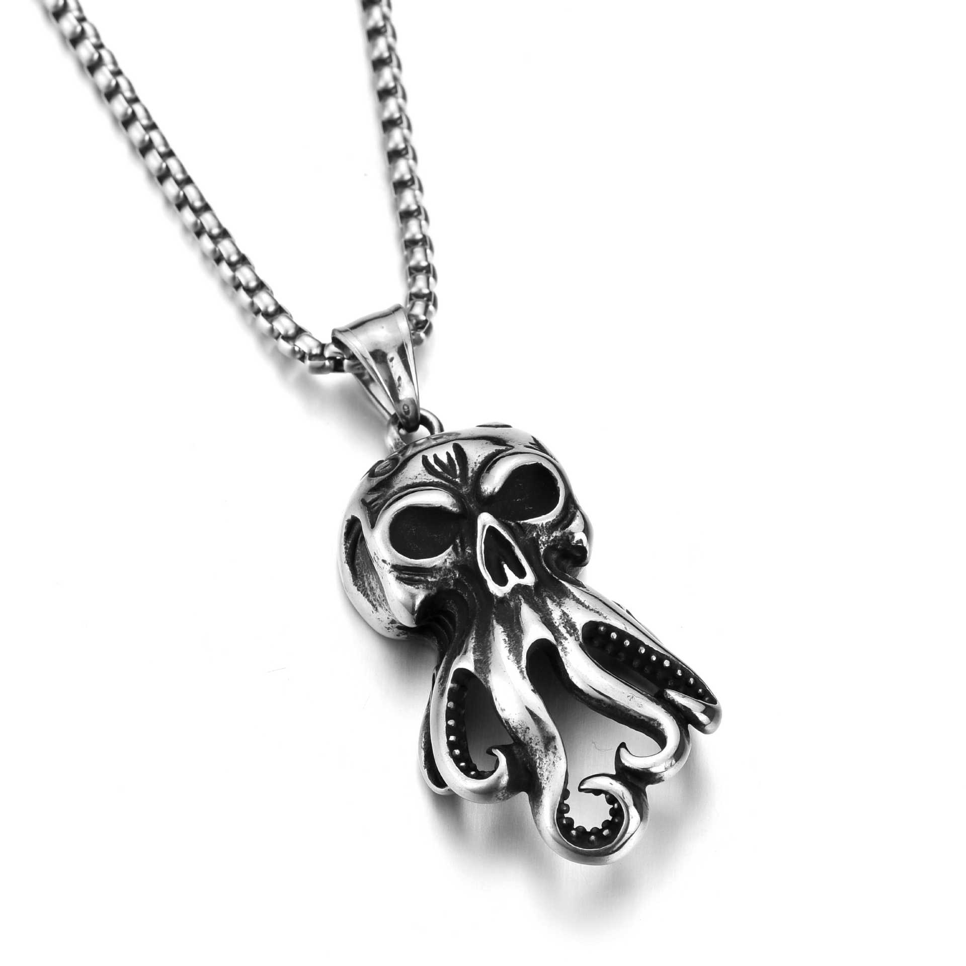 Kraken Skull Pendant Necklace, Gothic Cthulhu Style Alloy Men's Jewelry-stylishnooks