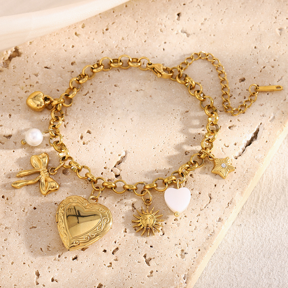 Wishkeeper Bracelet Heart & Butterfly Pendant in Gold-stylishnooks