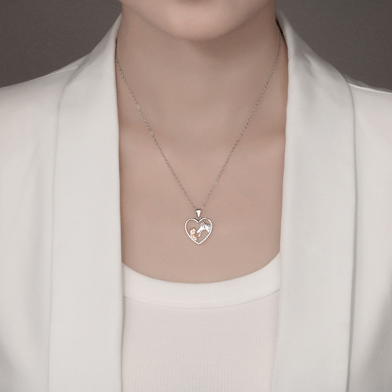 Women's Embrace the bond: A versatile, heart-shaped 925 silver pendant of a girl and her horse.-stylishnooks