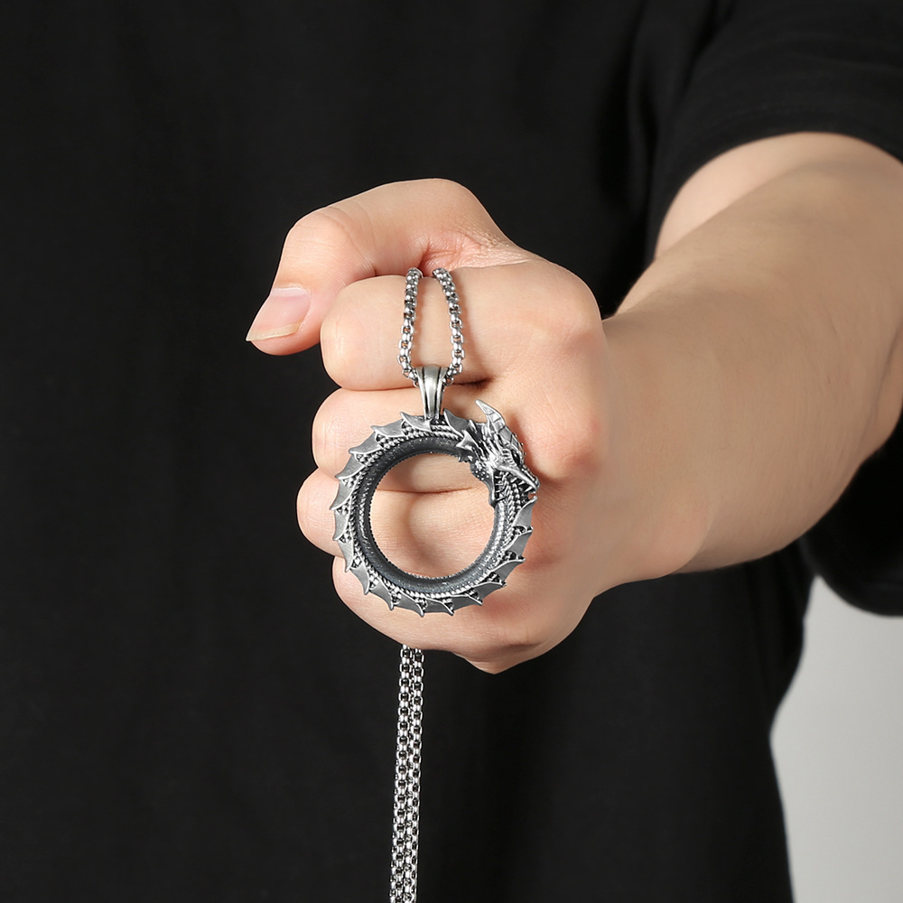 alone-Rebel Serpent Pendant, Punk Rock Men's Metal Necklace-stylishnooks