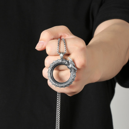 alone-Rebel Serpent Pendant, Punk Rock Men's Metal Necklace-stylishnooks