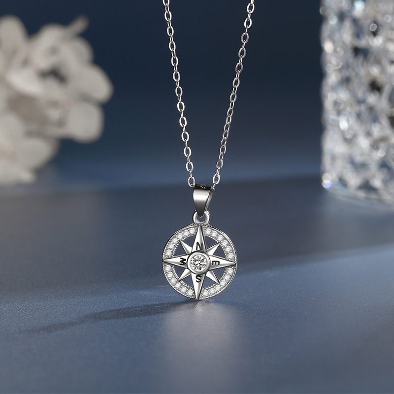 Women's Mystical Octagram Compass Necklace, 925 Sterling Silver with Diamond Accents-stylishnooks