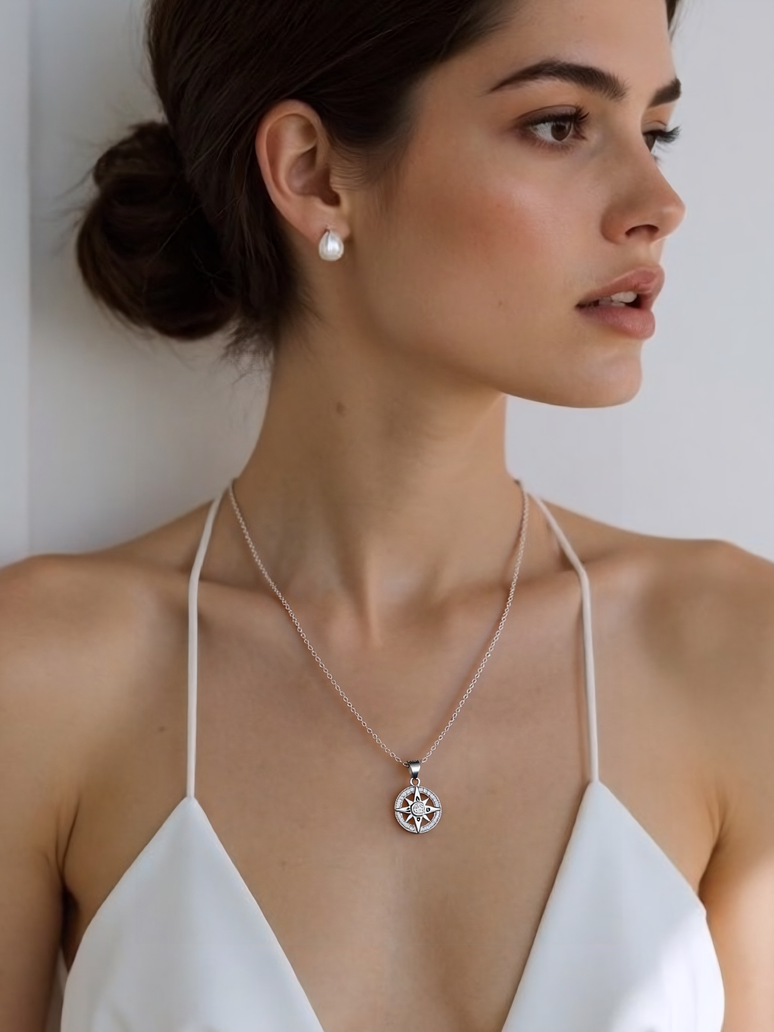 Women's Mystical Octagram Compass Necklace, 925 Sterling Silver with Diamond Accents-stylishnooks